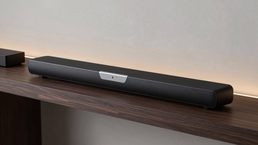 compact matte black minimalistic soundbar with wireless subwoofer