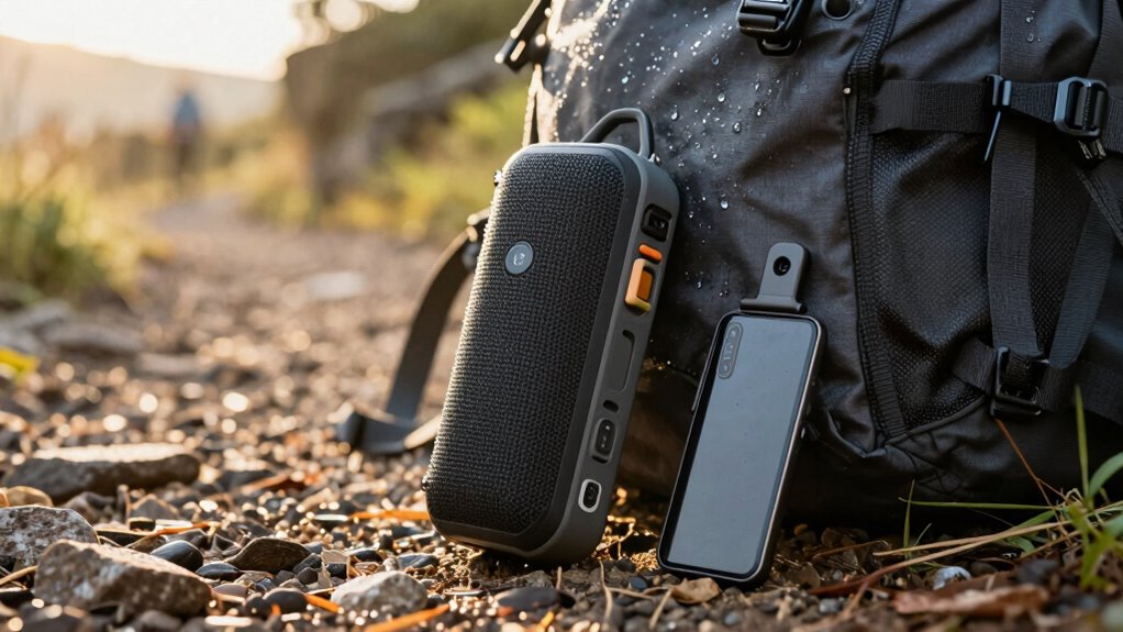 compact rugged portable speaker with strap attached versatility